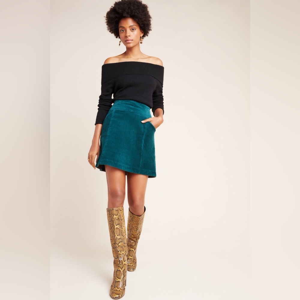 Anthropology Maeve Slim Corduroy Velvet Mini Skirt (Petites)